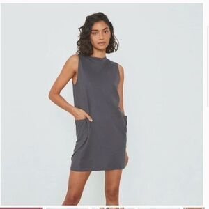New Lunya cool paneled Sleeveless Short Dress. Meditative Gray color.